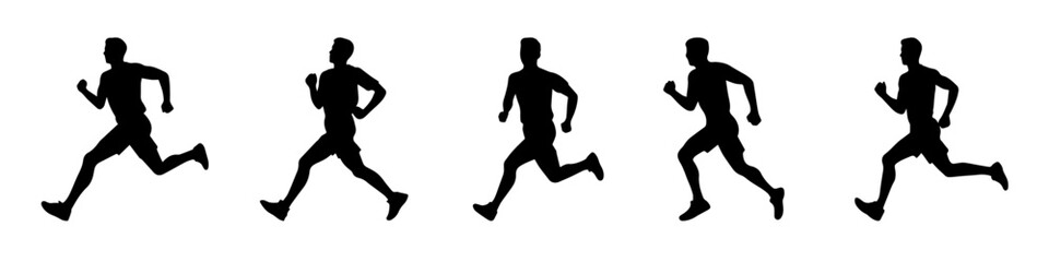 Fototapeta na wymiar Silhouette of a running man or jogger or sprinter vector collection