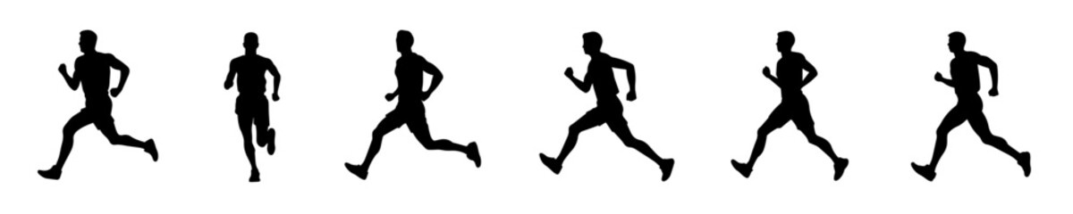 Fototapeta na wymiar Silhouette of a running man or jogger or sprinter vector collection