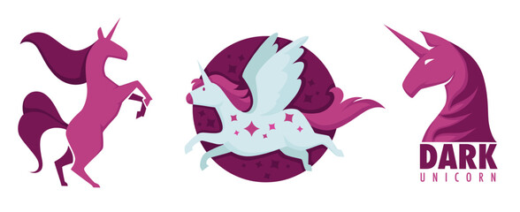 Dark unicorn, fantasy creature with horn on head