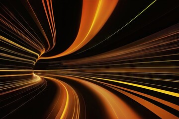 a black background with orange and yellow lines lightpainting, generative ai