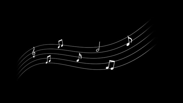 White music note curve moves, alpha channel