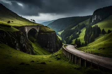 Fototapete Glenfinnan-Viadukt bridge in the mountains