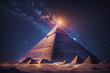 ancient Egyptian pyramids of Giza at night