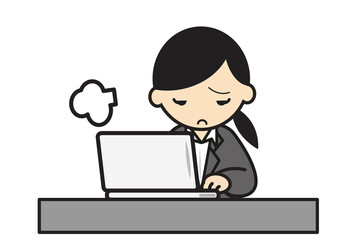 つまらない表情でパソコンに向かうビジネスウーマン