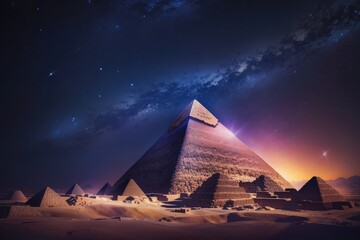 ancient Egyptian pyramids of Giza at night - obrazy, fototapety, plakaty
