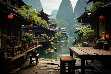Yangshuo minority culture in China,Generated with AI