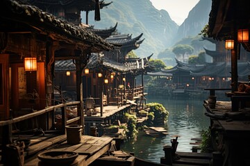 Yangshuo minority culture in China,Generated with AI - obrazy, fototapety, plakaty