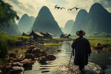 Papier Peint photo Guilin Yangshuo minority culture in China,Generated with AI
