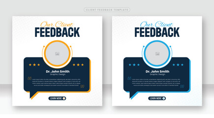 Set of customer review testimonial template for social media post banner and Client feedback square flyer or poster template, client testimonial social media banner or ads collection