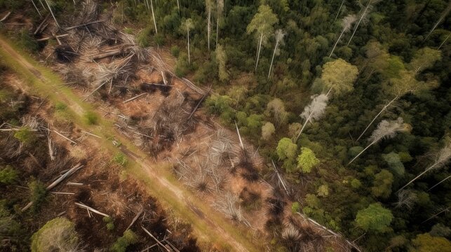 Deforestation aerial photo. destroyed to make way for oil palm plantations