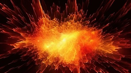 Huge extremely hot explosion with sparks and hot smoke, against black background - obrazy, fototapety, plakaty