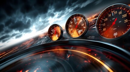 Speedometer scoring high speed in a fast motion blur racetrack background. Speeding Car Background...
