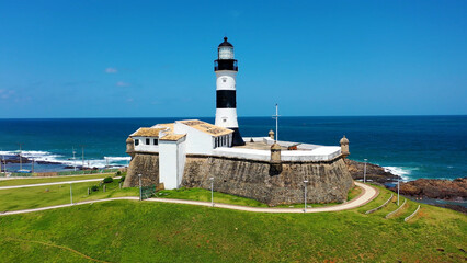 Downtown of Salvador Bahia Brazil. Historic buildings at tourism postcard. Historic centre of city....