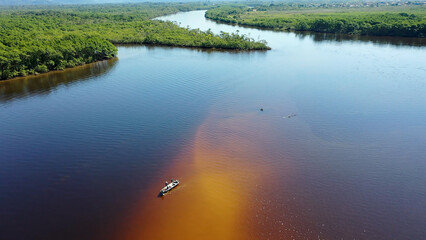 Nature landscape of Amazon Rainforest. Amazon river scenery. Amazonia forest. Aerial nature...