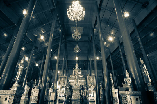 Museam of Wat Krathum Suea Pla(temple) ,Bangkok, Thailand. the principal body of a Buddha statue 80. And surrounded by 80 smaller Lord Buddha in various postures.