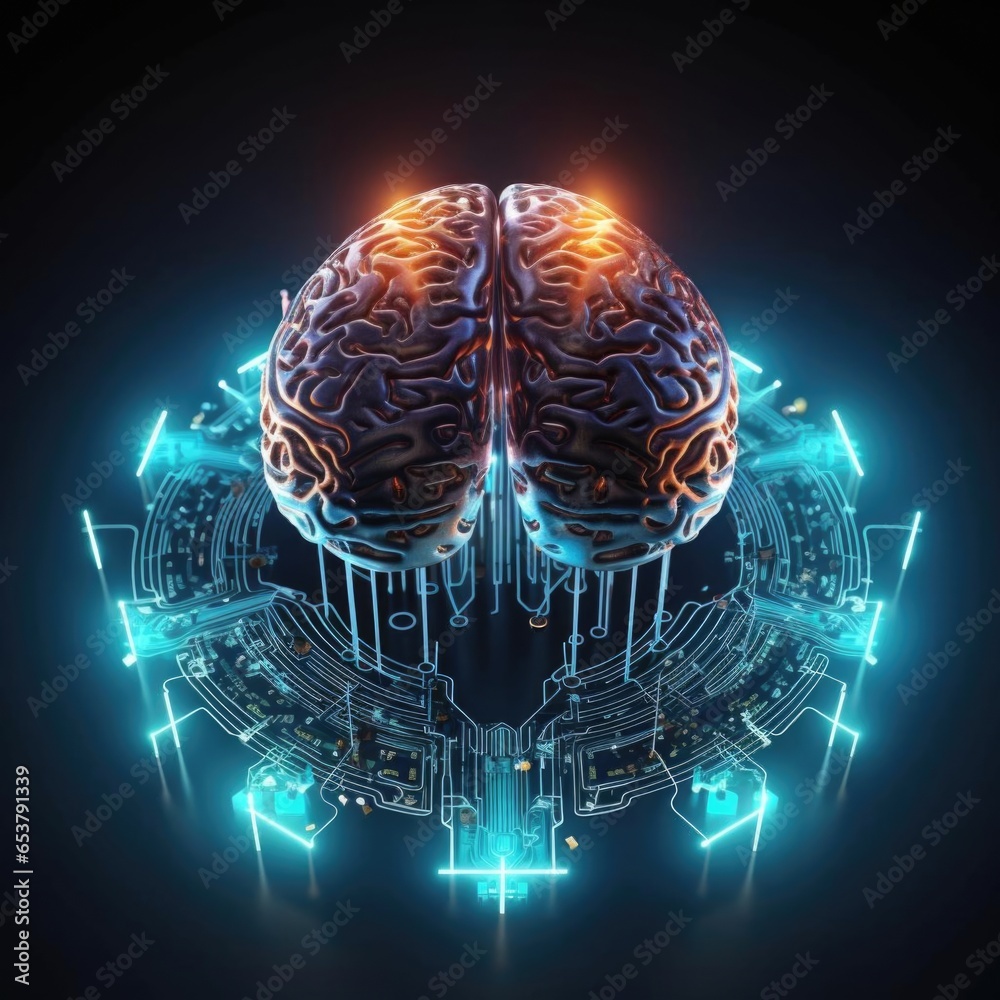 Aufkleber artificial intelligence concept. computer circuit board with the human brain. abstract futuristic sc