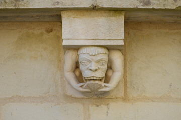 carved gargoyle on exterior of kitchen at Royal Abbey Church of Fontevraud, Maine-et-Loire, France