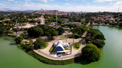Fotobehang Belo Horizonte Minas Gerais Brazil. Aerial view of landmark at historic centre of downtown city. Tourism postcard. Travel destination. Vacation travel. © ByDroneVideos
