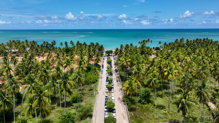 Sao Miguel dos Milagres Beach at Alagoas Brazil. Miracle Route at Alagoas Brazil. Tropical travel destination. Northeast Brazil.  