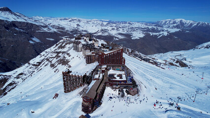 Santiago Chile. Ski station center at snowing Andes Mountains near Santiago Chile. Snow mountain...