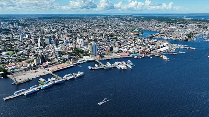 Photo sur Plexiglas Brésil Downtown Manaus Brazil. Capital city of Amazonas State near Amazon river and Amazon forest. Tropical destination. Tropical travel. Tourism landmark.  Outdoors urban scenery downtown Manaus Brazil.