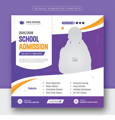 Kids school admission social media post, Students Back to school admission promotion social media post banner template. Back to School admission social media post or Instagram post or flyer Design.