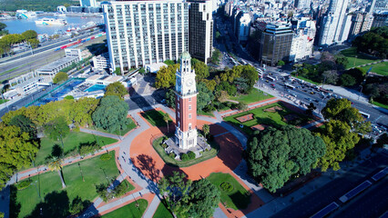England tower at Buenos Aires Argentina. Panorama landscape of touristic landmark downtown Buenos Aires Argentina. Touristic landmark. Outdoor downtown city. Urban scenery of Buenos Aires city.