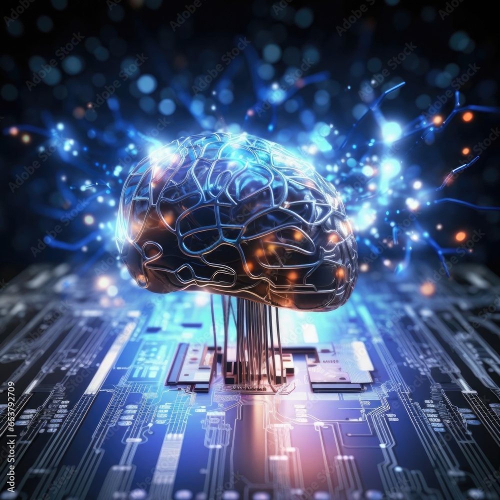 Aufkleber artificial intelligence digital technology future brain on computer motherboard. binary data. artifi
