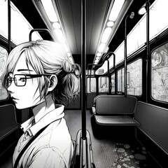 manga illustration black and white  - obrazy, fototapety, plakaty