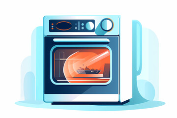 A white stove with a hot dish in the oven. Kitchen appliance for cooking food