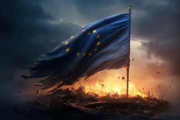Burning flag of European union - obrazy, fototapety, plakaty