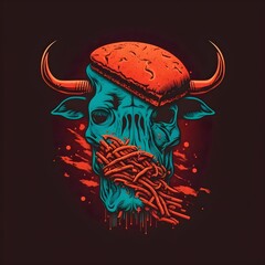 dead cow head with sliced pig15 burger restaurant logo 