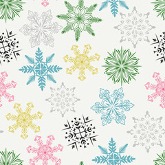 Snow background. Christmas snowy winter design. White falling snowflakes, abstract landscape. Minimal pattern with snowflakes. Vector illustration