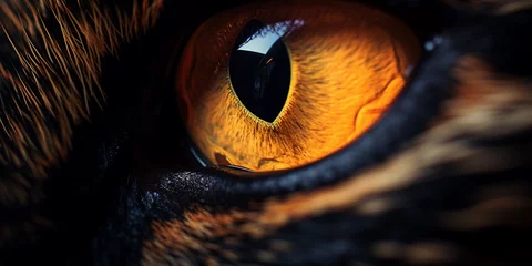 Möbelaufkleber black cat's eye, reflecting the golden sunset. Focus on the intricate patterns in the iris © Marco Attano