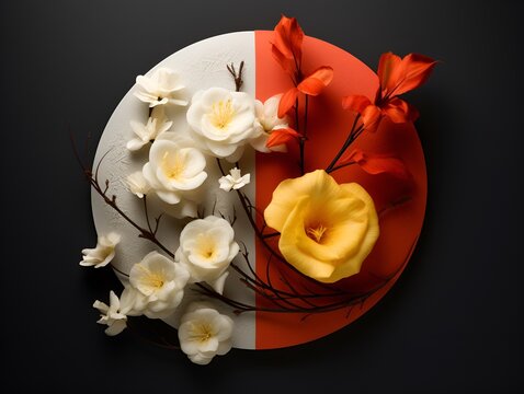 yin yang flower composition, ai generative