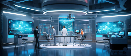 futuristic lab transforming hospital wards: the future of high tech healthcare. - obrazy, fototapety, plakaty