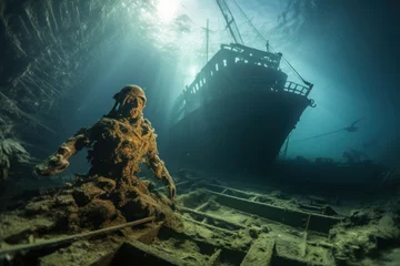Foto op Plexiglas Underwater archaeology ancient artifacts and the skeleton of the ship © Radmila Merkulova