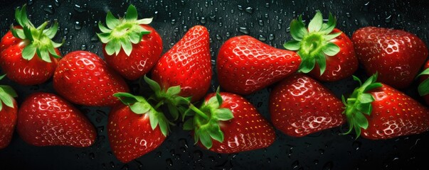 Fresh ripe red strawberries, exocit healthy bio fruit food panorama banner. Generative Ai