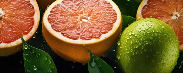 Fresh ripe grapefruit, exotic healthy bio fruit food gardening banner panorama Generative Ai