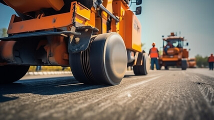 Asphalt, Road rollers working on the new road construction site.