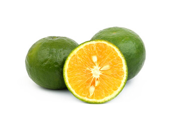 Green oranges isolated on white 