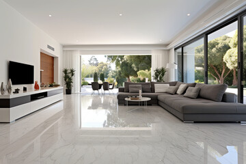 Luxury living room with a beautiful view. 3d render