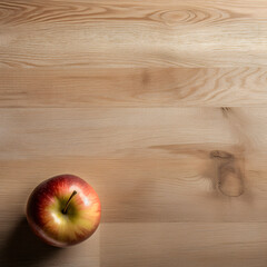 Vista superior de una mesa con una manzana. Banner cuadrado de alimentos para web, diseño o portada