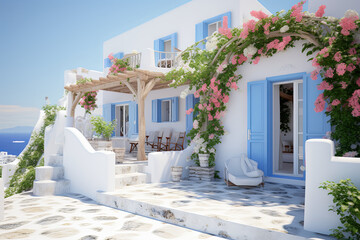White architecture on Santorini island, Greece. 3D rendering