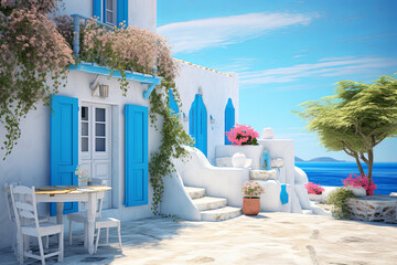 White architecture on Santorini island, Greece. 3D rendering