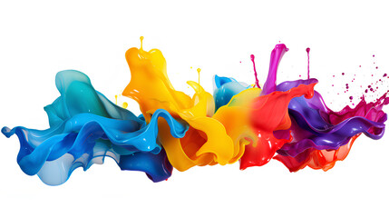 Colorful Paint Splash. Explosion powder with different colors splash. Front view. Isolated on Transparent background.