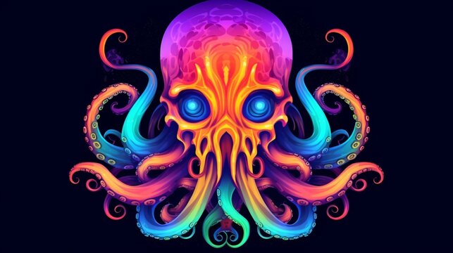 a hip colorful Octopus head design with a futuristic.Generative AI