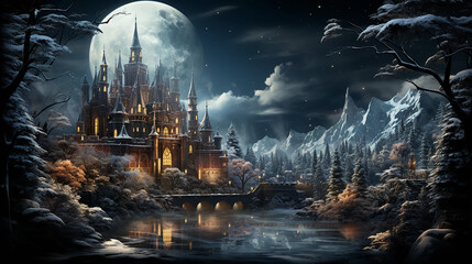 Festive Christmas background in a bustling village