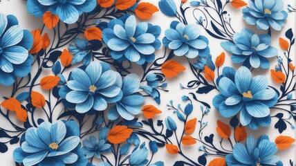 Seamless Patterns, Repeating Steps Pattern Design, Fabric Art, Flat Illustration, Digital Printing, Highly Detailed Cleaning, Photorealistic Masterpiece, Blue Flower, Watercolor, White Background.