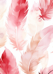 Fototapeta na wymiar Pink watercolor feather pattern illustration created with Generative Ai
